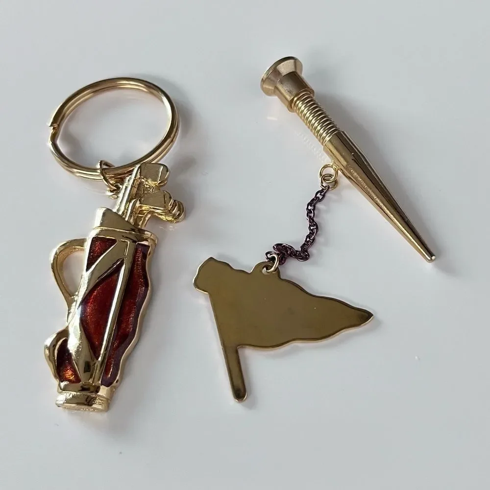 Vintage Golf Bag Keychain & Golf Tee Flag